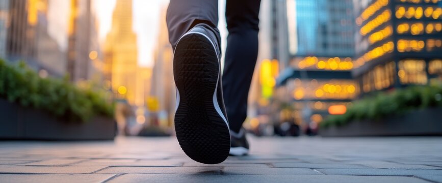 Urban Walking: A Journey Through City Streets at Sunset