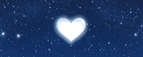 Fototapeta premium A Glowing White Heart Gently Floating in the Middle of a Starry Wallpaper Background
