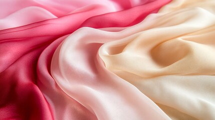 Obraz premium Smooth, flowing silk fabric in shades of red, pink, and cream.