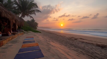 Fototapeta premium Serene Sunset Yoga on Tropical Beach