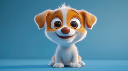 Naklejka premium A bright and cheerful cartoon puppy, featuring oversized eyes and a joyful expression, designed to evoke happiness and playfulness.