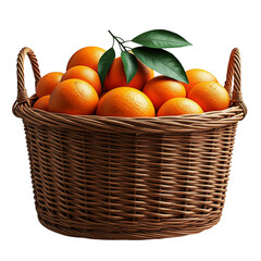 Oranges in a wicker basket isolated on transparent background