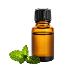 Peppermint essential oil in a bottle isolated on transparent background