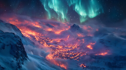 Celestial Symphony: The Dance of Auroras Over Norway's Snow-Clad Villages