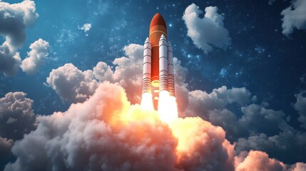 Spacecraft Launch Through Clouds A Majestic Ascent Towards the Stars