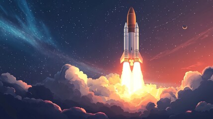 Majestic Spacecraft Launch: A Breathtaking Ascent Through Starry Skies