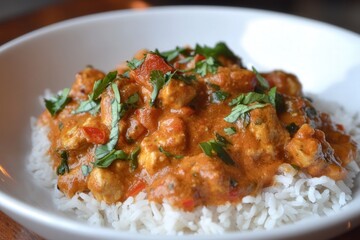 Creamy Tikka Masala with Rice.  Delicious Indian dish.