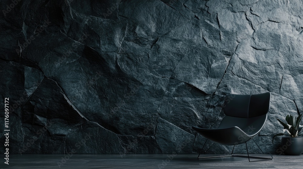 Poster a detailed view of a dark slate stone wall, perfect for modern architectural applications, offering 