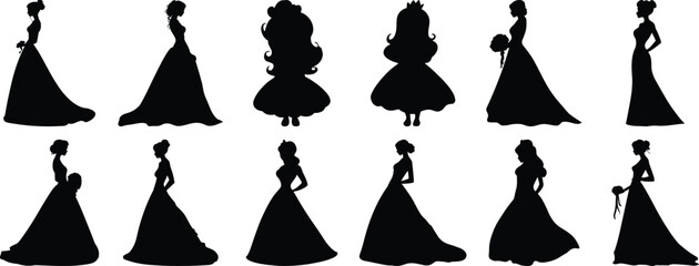 Princess silhouette set vector design big pack of queen illustration and icon