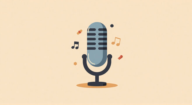 microphone on a wall, microphone, music, radio, icon, mic, audio, sound, vintage, retro, old, vector, voice, musical, studio, record, equipment, karaoke, classic, 3d, design, object, technology, illus