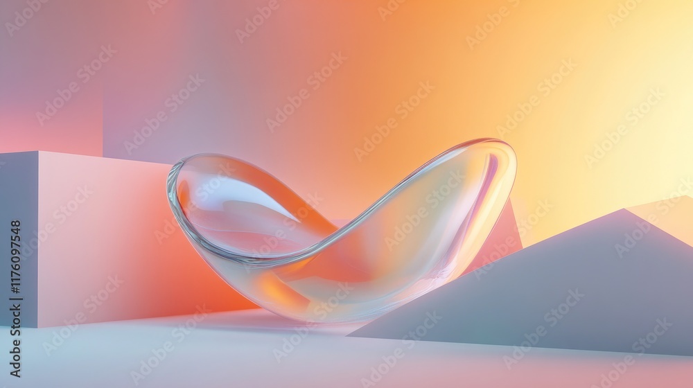 Poster a futuristic abstract glass wave gracefully flowing against a geometric background, blending modern 