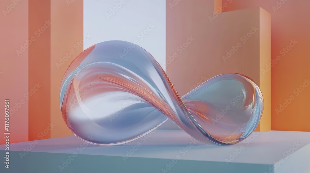 Poster a futuristic abstract glass wave gracefully flowing against a geometric background, blending modern 