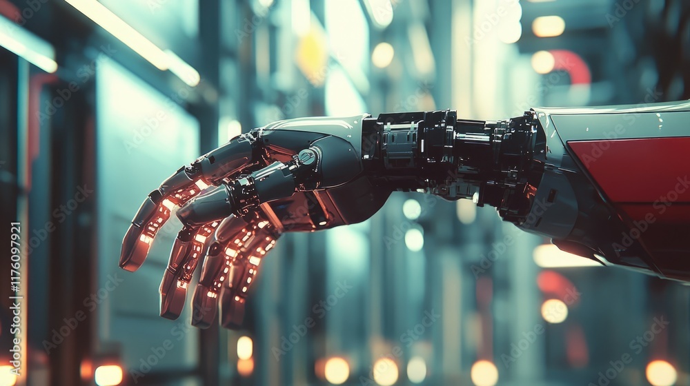 Leinwandbilder a futuristic robotic arm handling a package in a modern, automated warehouse, showcasing advanced te