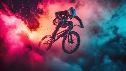 Fototapeta premium BMX Rider in a Cloud of Color