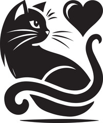 Valentine cat silhouette with heart