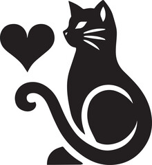 Valentine cat silhouette with heart