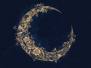 Ornate Golden Crescent Moon Floral Design