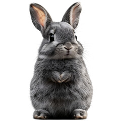 Obraz premium Gray Rabbit Standing on Hind Legs Waving Hello on Transparent Background