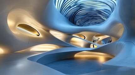 A high-tech futuristic tunnel with a curved, organic structure, showcasing a blend of modern design and smooth, fluid lines.
