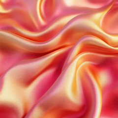 Obraz premium Close-up view of vibrant, flowing, silky, luxurious fabric with a gradient of peach, rose, and gold tones.