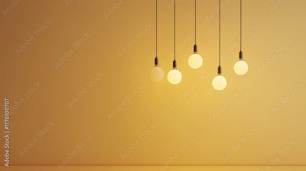 Poster a minimalist design featuring a row of warm light bulbs, suspended against a soft yellow background,