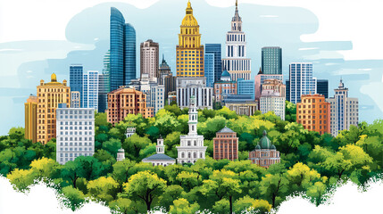 Obraz premium Cityscape Vibrant Metropolis Emerging from Lush Greenery