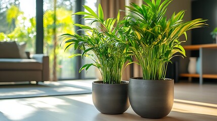 Fototapeta premium Close-up photography of bright indoor plants in modern living room