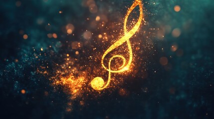 Lighted musical notes on a dark background sparkle like shooting stars illuminating the darkness evoking indescribable emotions