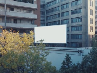 Obraz premium Empty billboard on the building. Blank mock-up of an outdoor info banner. - ai