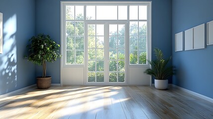 Fototapeta premium Morning light streaming through windows in a cozy room interior