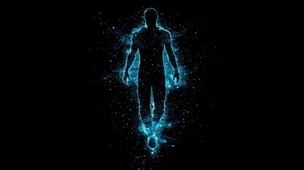Glowing Human Silhouette in Cosmic Space with Ethereal Lights