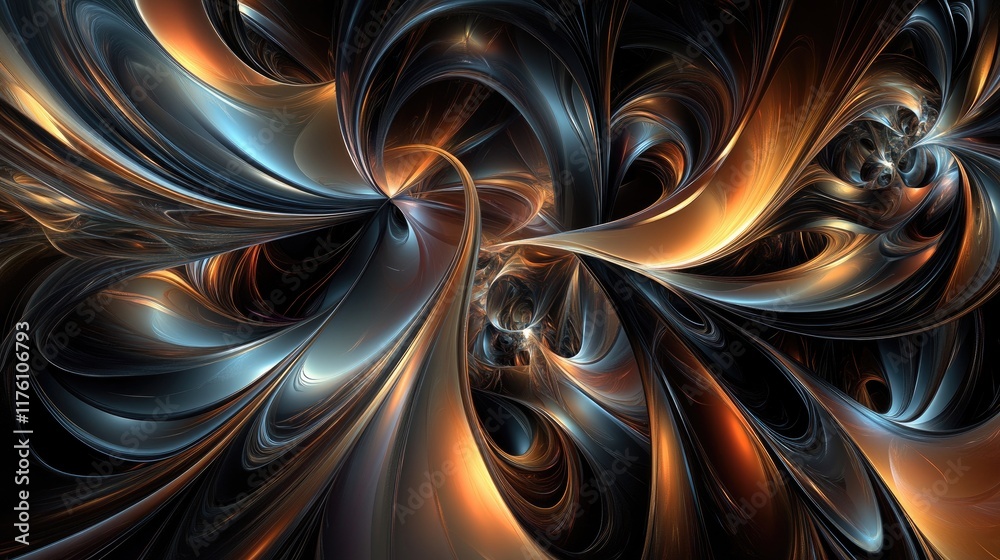 Poster Abstract dark wave patterns with overlapping curves, creating an elegant design full of depth and sophisticated movement.