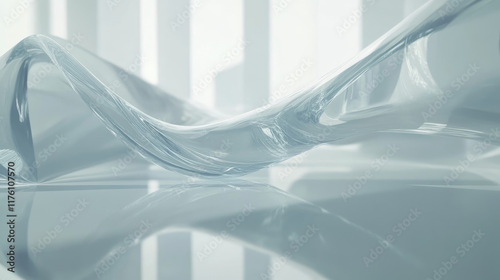 Aufkleber an abstract futuristic glass wave flowing in a dynamic, sleek design, set against a clean geometric 