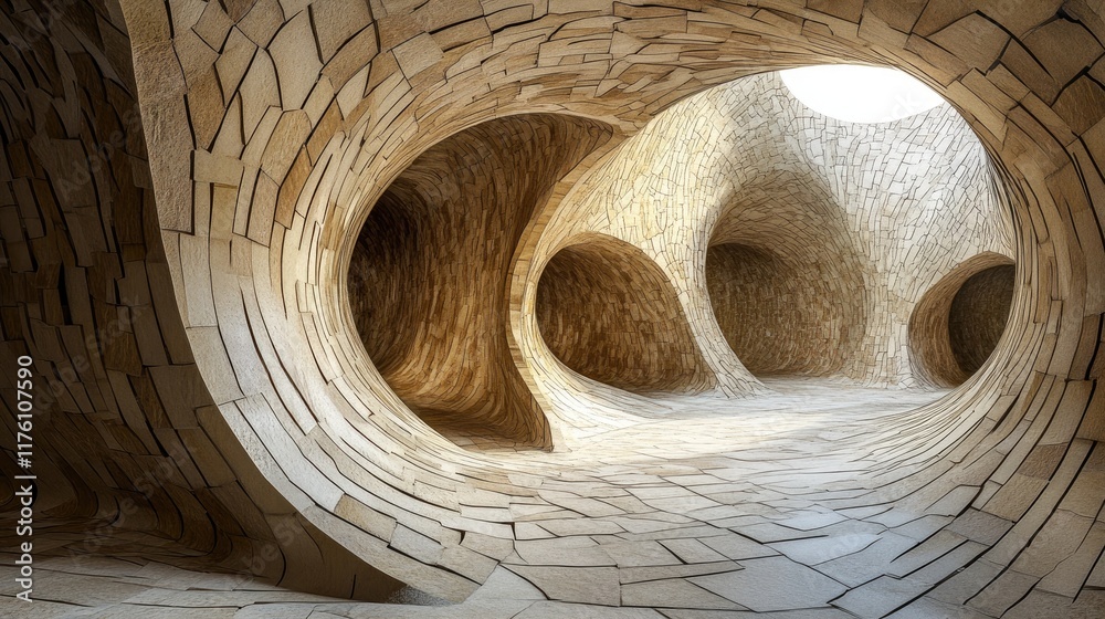 Poster An abstract futuristic tunnel with organic, curved surface designs, creating a visually stunning, forward-thinking architectural space.