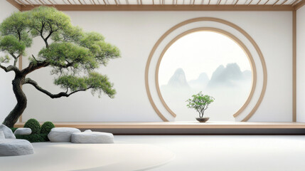 Obraz premium Chinese style garden architecture background e-commerce product exhibition booth