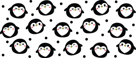 Cute Cartoon Happy Baby Penguin set illustration. Vector cliparts
