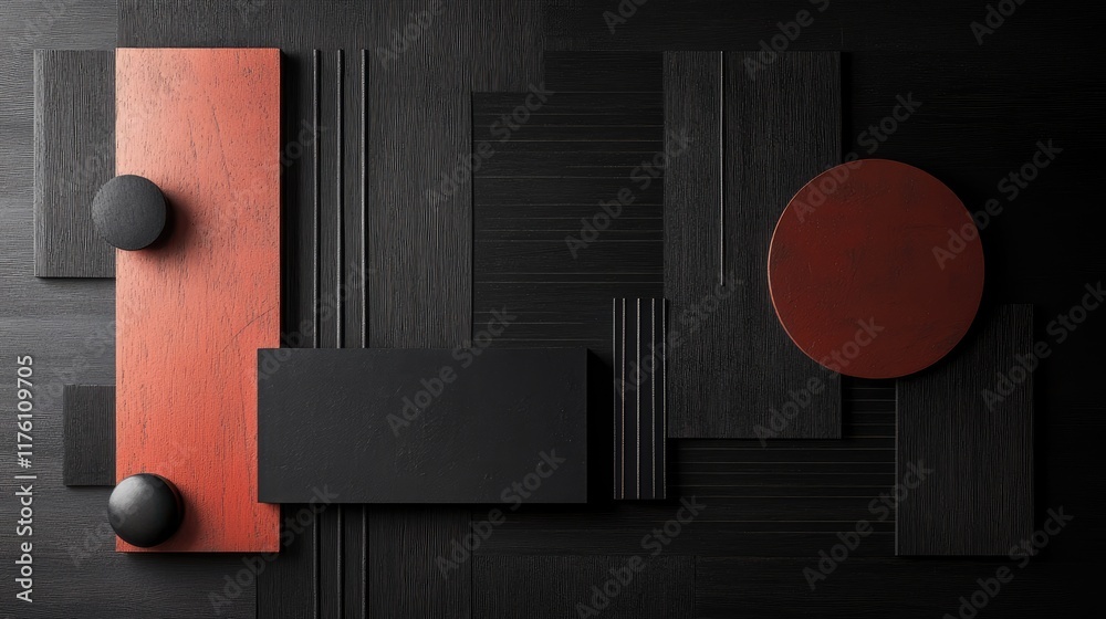 Aufkleber Dark rectangular geometric shapes are strategically arranged on a black background, creating a sophisticated, minimalist design with a modern edge.
