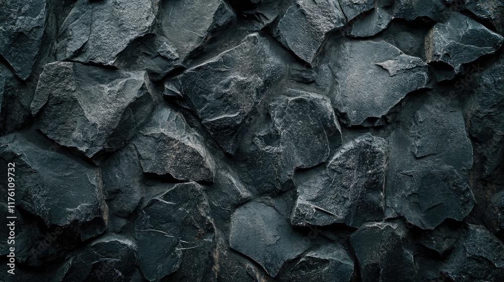 Poster dark slate stone wall with rich texture, ideal for use in modern architectural backgrounds, exuding 