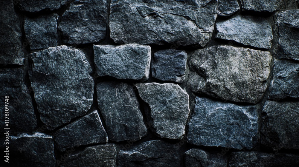 Poster dark slate stone wall with rich texture, ideal for use in modern architectural backgrounds, exuding 