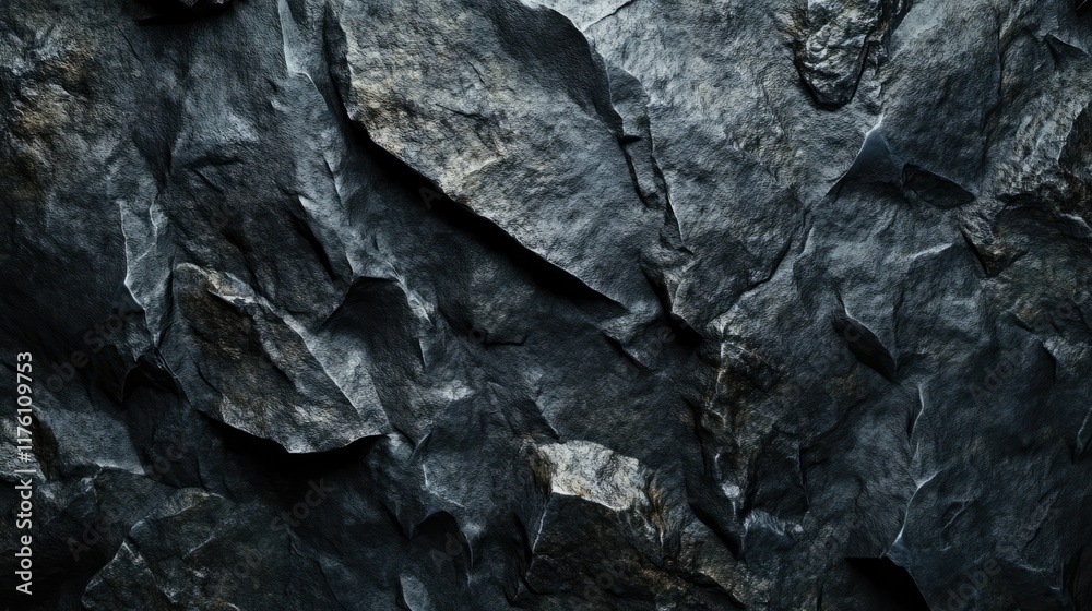 Poster dark slate stone wall with rich texture, ideal for use in modern architectural backgrounds, exuding 