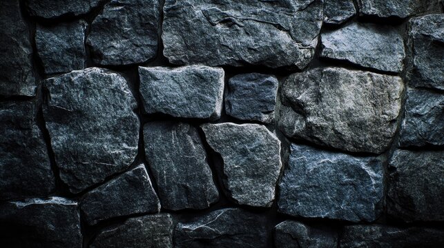 Dark slate stone wall with rich texture, ideal for use in modern architectural backgrounds, exuding both strength and sophistication.