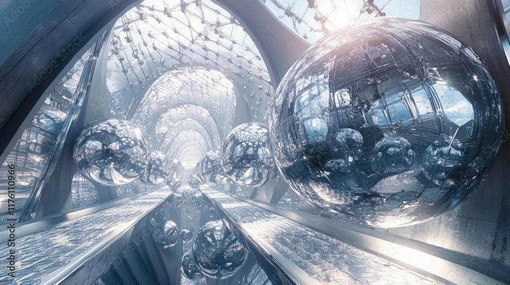Poster Futuristic nanotechnology with spherical structures arranged in a complex network, highlighting the precision and scale of molecular design.
