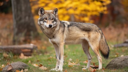 Fototapeta premium A wolf is standing in a field