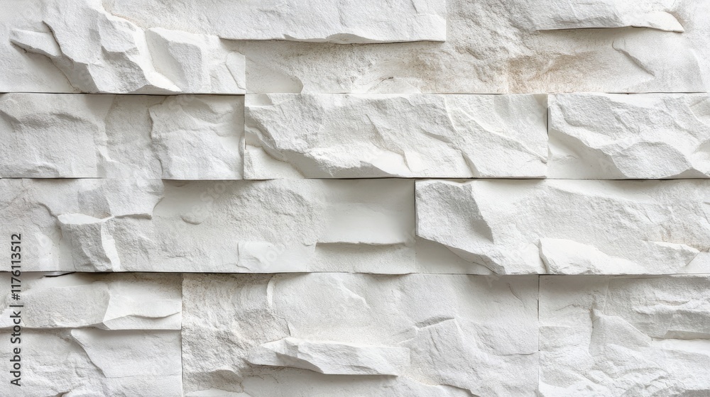 Poster textured rustic white stone wall, ideal for architectural backgrounds, with natural weathering and o