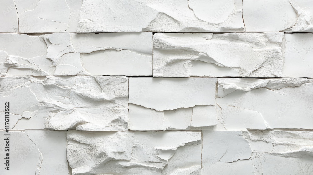 Poster textured rustic white stone wall, ideal for architectural backgrounds, with natural weathering and o