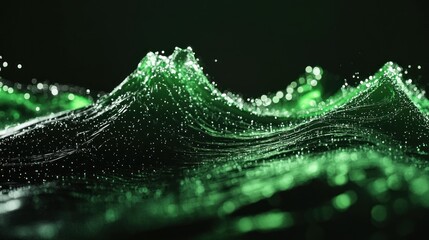 Abstract green particle wave landscape.