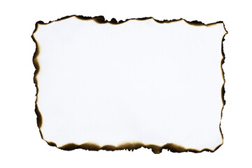 White paper with burnt edges isolated on white background with clipping path.