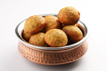 Kuzhi Paniyaram served with coconut chutney and sambar- South Indian breakfast