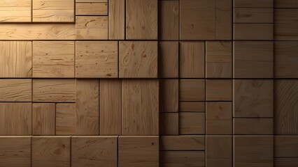 Square, 3D Wall background with tiles. Natural, tile Wallpaper with Timber, Wood blocks. Generative AI