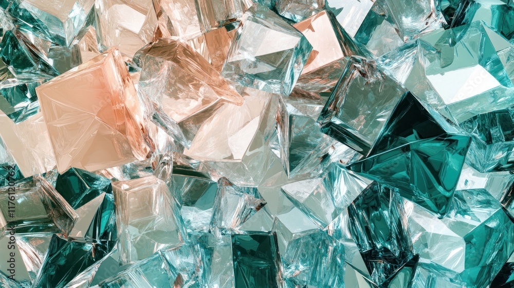 Poster abstract close-up of multicolored crystal cubes featuring intricate reflections and textures in a mo